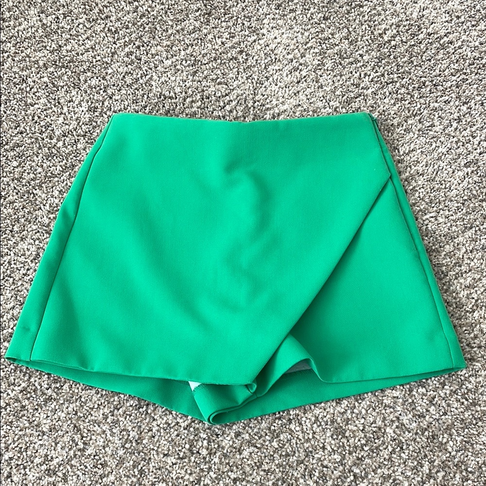 Zara Green Skorts with Asymmetrical Wrap Design